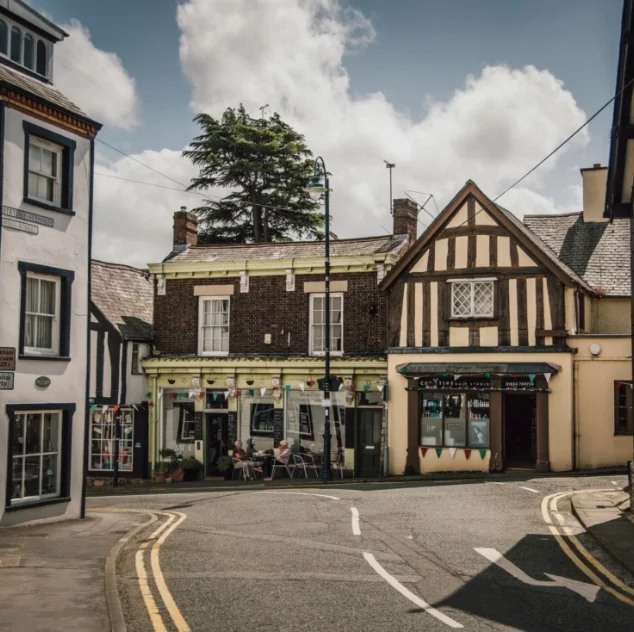Welsh village street with pub